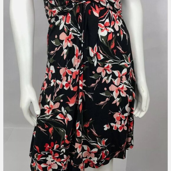 APT.9 Womens Dress Sz Small V-Neck Short Sleeves Flower A-Line Flowy Black Pink - Picture 6 of 11